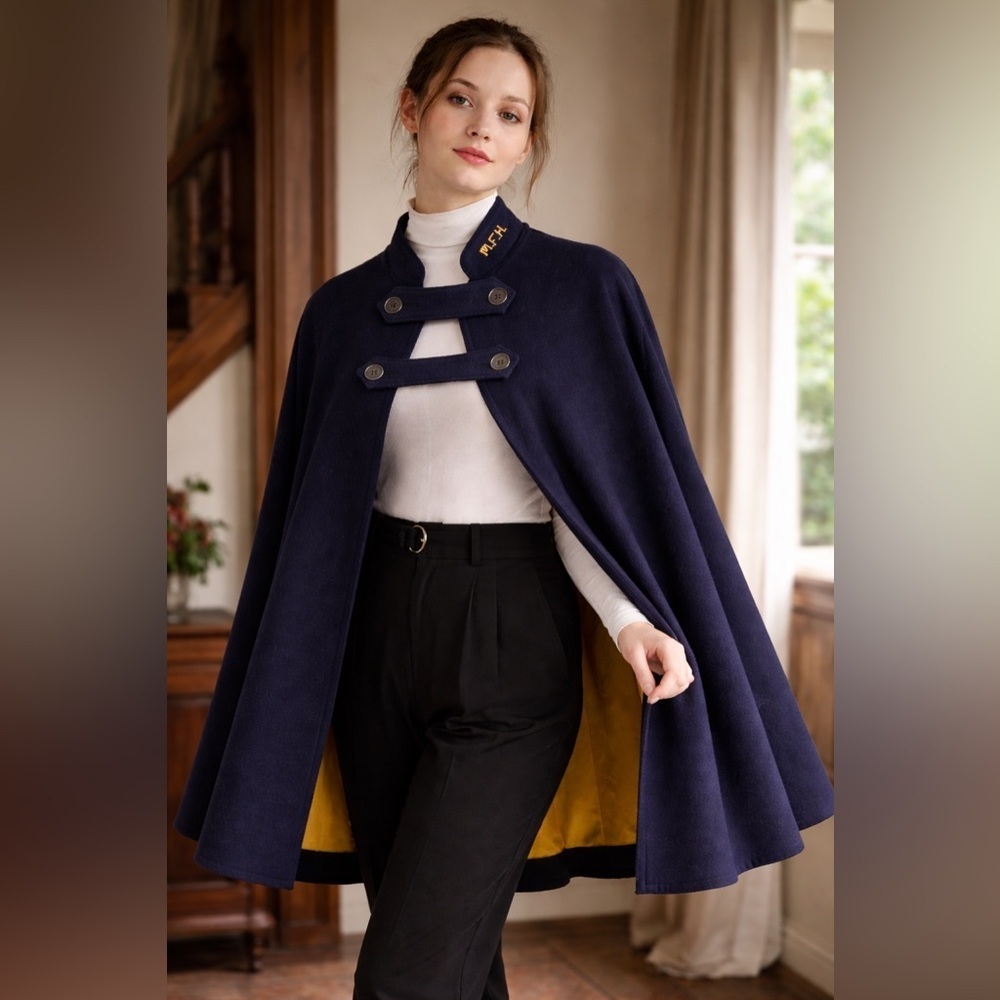 Vintage 1950s Bruck’s Nurse’s Wool Cape Navy Gold Medical Cloak